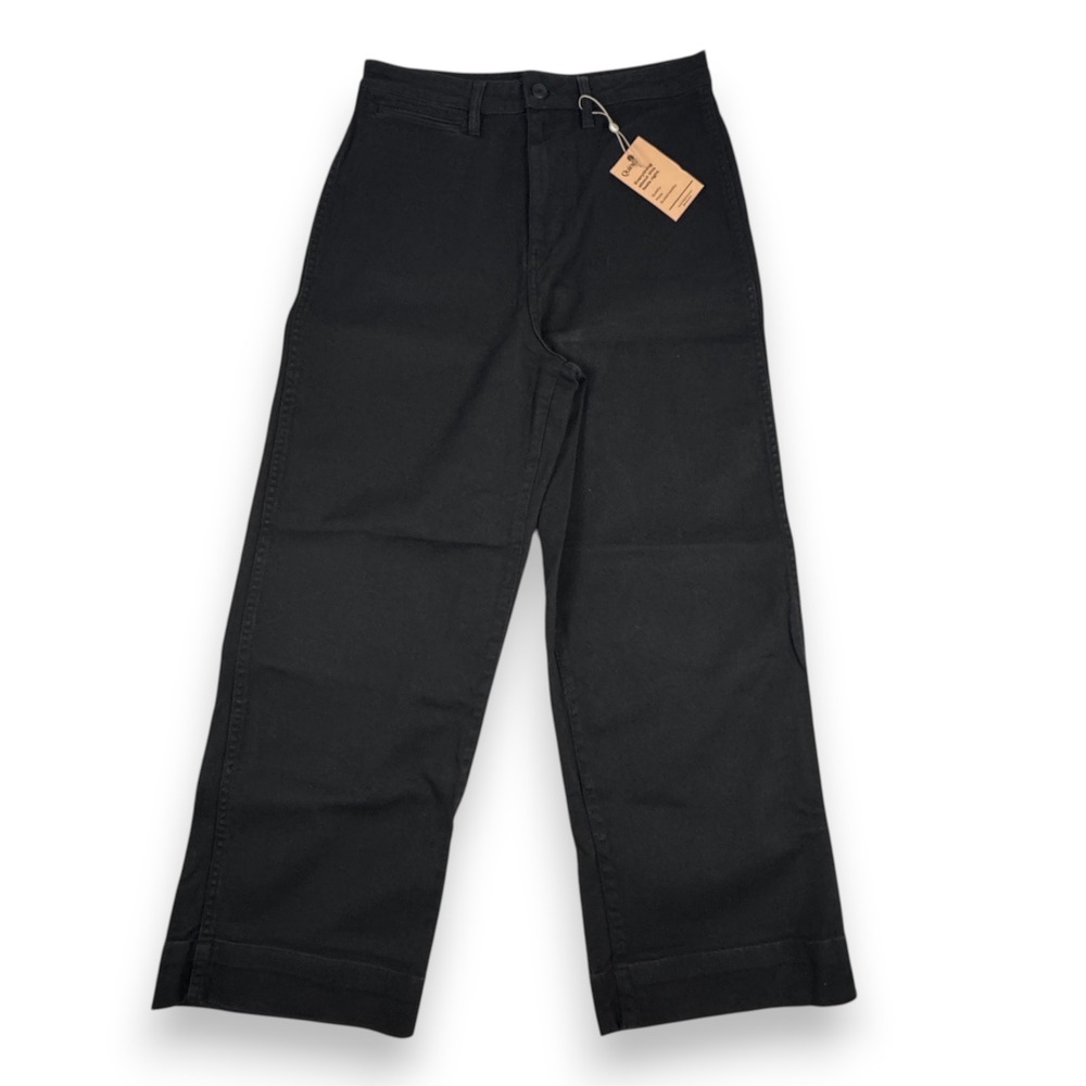 NWT Quince Organic Cotton Stretch Wide Leg Chino Pants Women Black 29